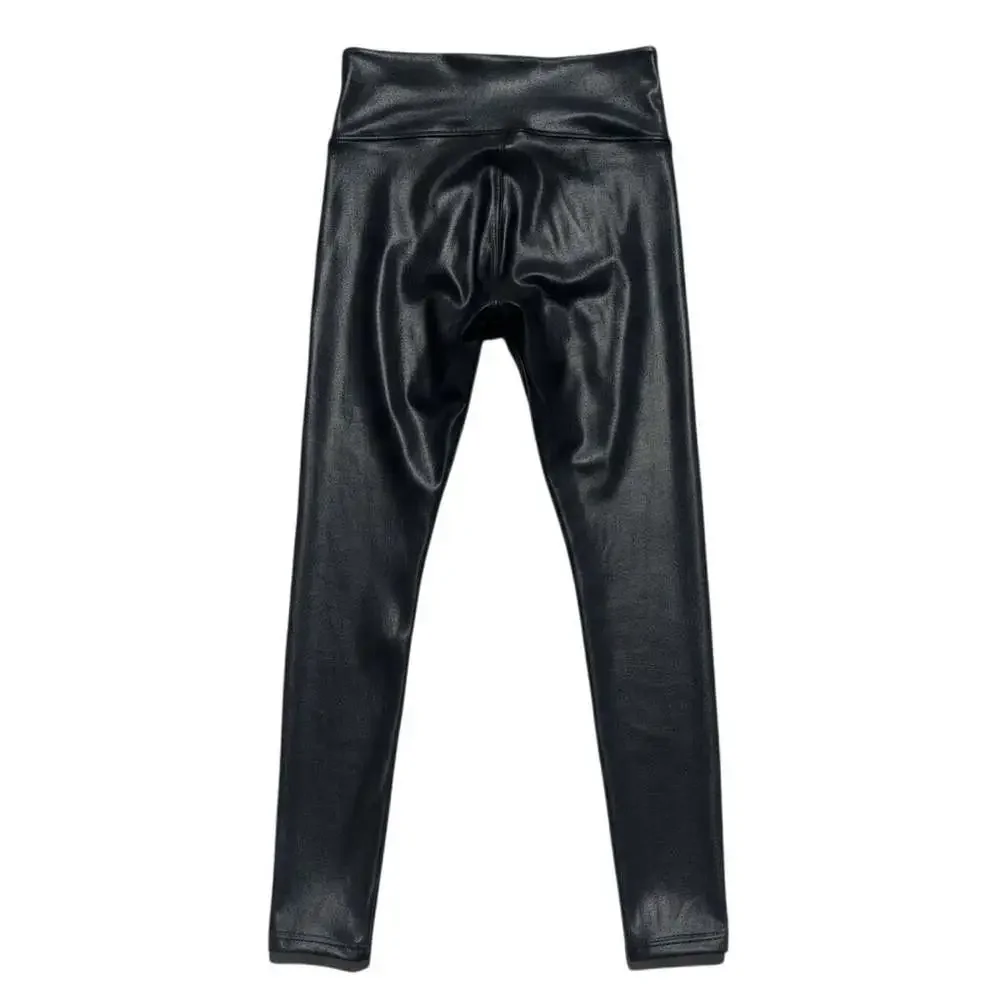 SPANX Faux Leather Leggings Black Size Large High Waist Shaping Style 2437